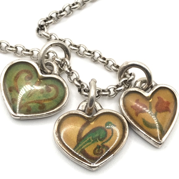 Brighton Pendant Necklace Vintage Italian Art Style Floral Hearts Reversible 18" - Picture 2 of 11